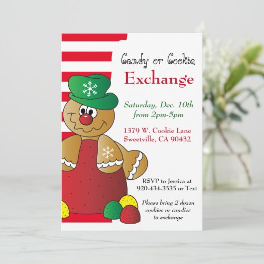 Gumdrop Gingerbrot Cookie & Candy Exchange Einladung (Stehend Vorderseite)