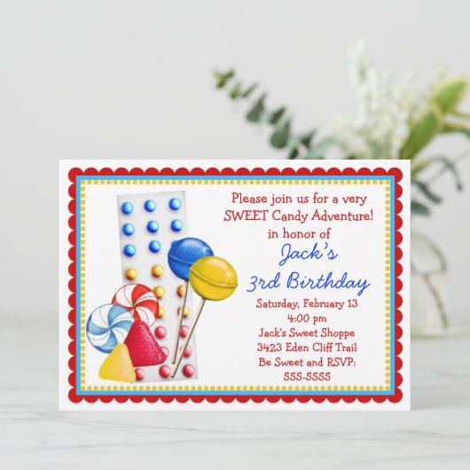 Gumdrops und Süßigkeits-Knopf-Einladung Einladung (Stehend Vorderseite)