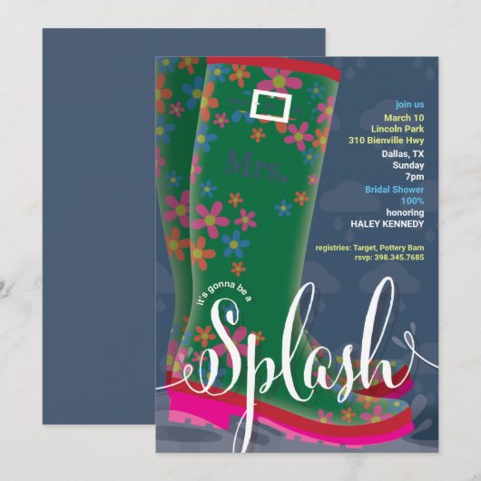 Gummi Boot Splash Bridal Dusche Einladung (Vorne/Hinten)