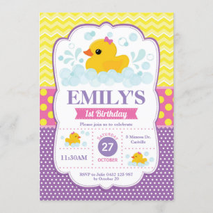 Gummi Duck 1st Birthday Invitation Girl Einladung