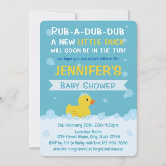 Gummi Duck Baby Shower Gender Neutral Einladung (Vorderseite)