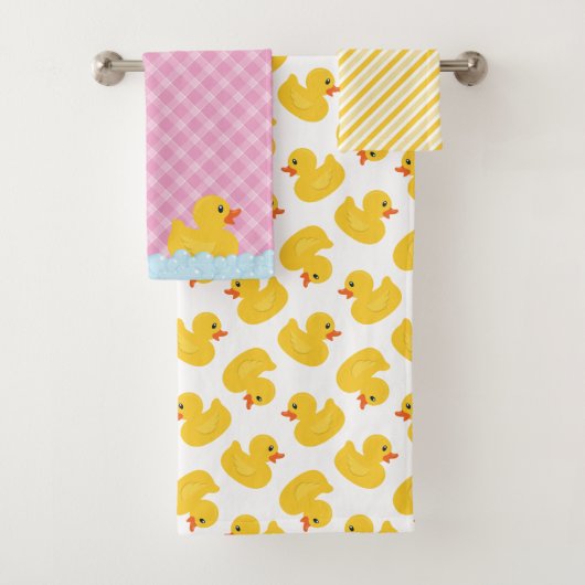 Gummi Duck Badehandtuch Set | Rosa und Gelber Duck (Insitu)