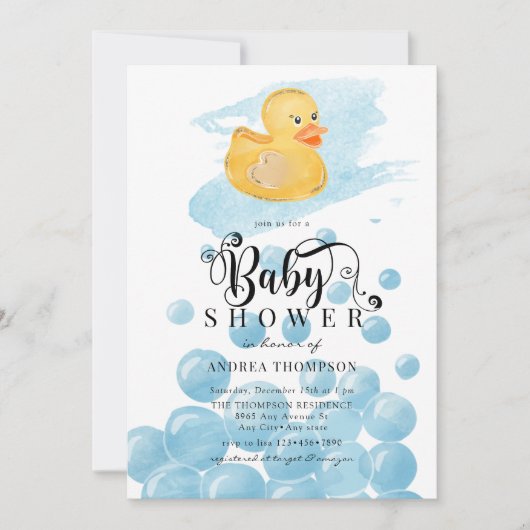 Gummi Duck | Blue Baby Dusche Einladung (Vorderseite)