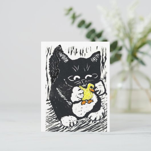 Gummi Duck & Kitten, Blockdruck Postkarte (Stehend Vorderseite)