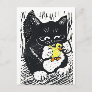Gummi Duck & Kitten, Blockdruck Postkarte