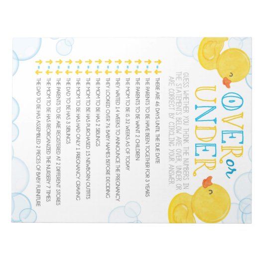 Gummi Duck Over oder unter Baby Showroom Notizblock (Vorderseite)