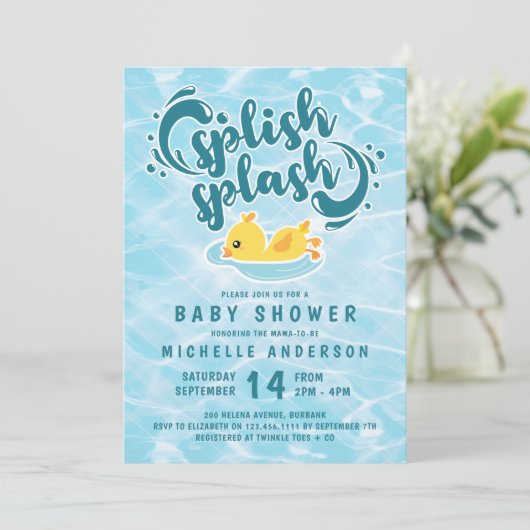 Gummi Duck Splish Splash Babydusche Einladung (Stehend Vorderseite)