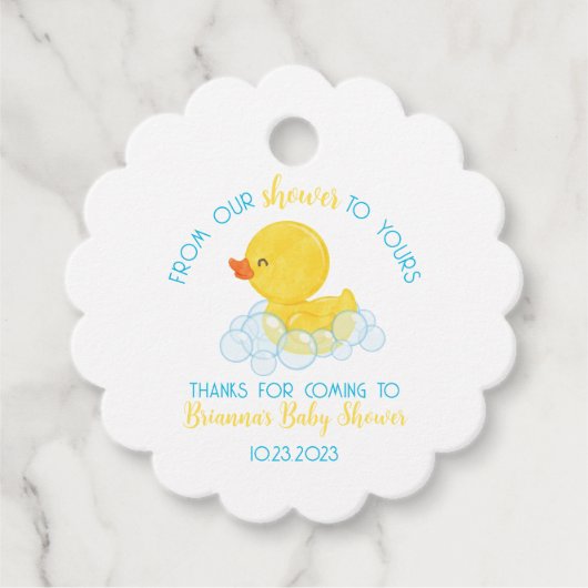 Gummi Duck von unserer Dusche zu Ihrer Baby Dusche Geschenkanhänger (Vorderseite)