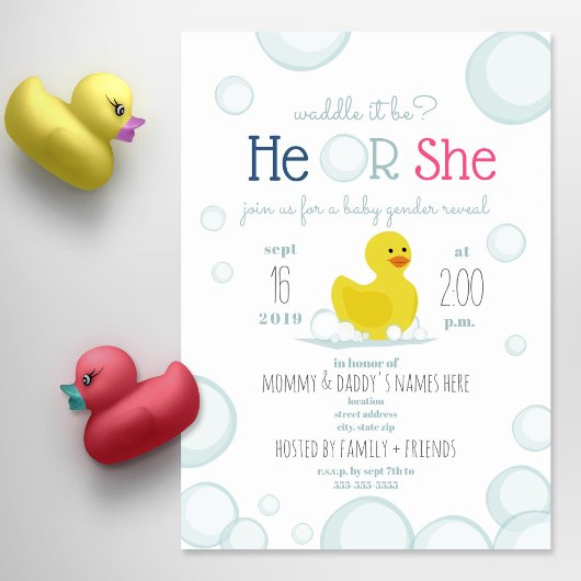 Gummi Duck Waddle Es ist Baby Gender Reveal Einladung