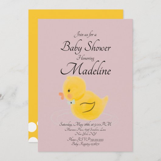 Gummi Duck Wasserfarbene Blush Babydusche Einladung (Vorne/Hinten)