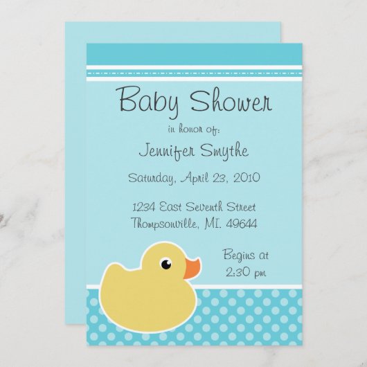 Gummi Ducky Aqua Babydusche Einladungen (Vorne/Hinten)