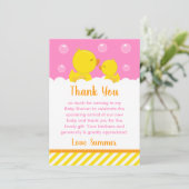 Gummi Ducky Baby Dusche Gelb und Rosa Dankeskarte (Stehend Vorderseite)
