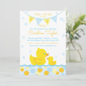 Gummi Ducky Babydusche Einladung blau & gelb (Stehend Vorderseite)