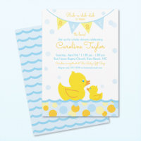 Gummi Ducky Babydusche Einladung blau & gelb