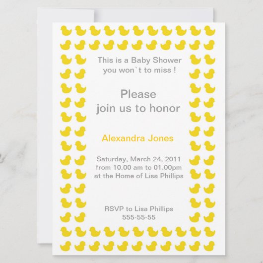 Gummi Ducky Einladung zur Baby Dusche gelb (Vorderseite)
