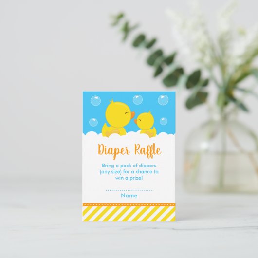 Gummi Ducky Gelb und Blue Diaper Raffel Begleitkarte (Stehend Vorderseite)
