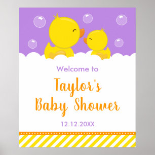 Gummi Ducky Gelb und Lila Babydusche Begrüßung Poster