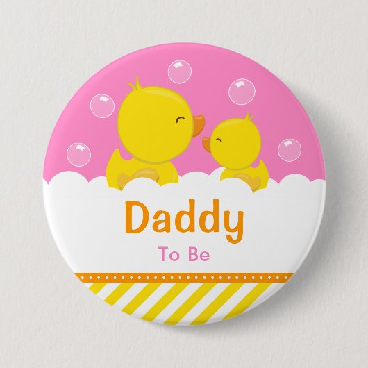 Gummi Ducky Gelb und Rosa Papa zu sein Button (Vorderseite)