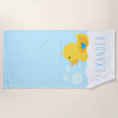 Gummi Ducky mit blauem Herzen Strandtuch (Vorderseite)