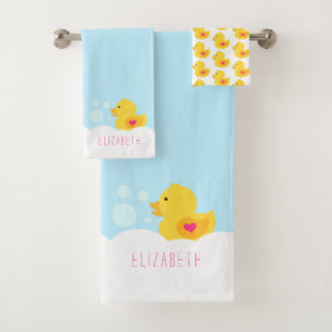 Gummi Ducky mit rosa Herz Badhandtuch Set