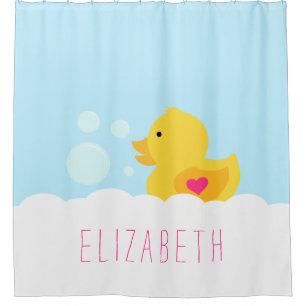 Gummi Ducky mit rosa Herz Duschvorhang