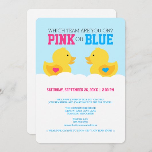 Gummi Ducky Pink oder Blue Gender Reveal Party Einladung (Vorne/Hinten)