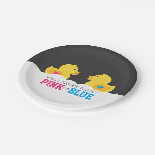 Gummi Ducky Pink oder Blue Gender Reveal Party Pappteller (Schrägansicht)