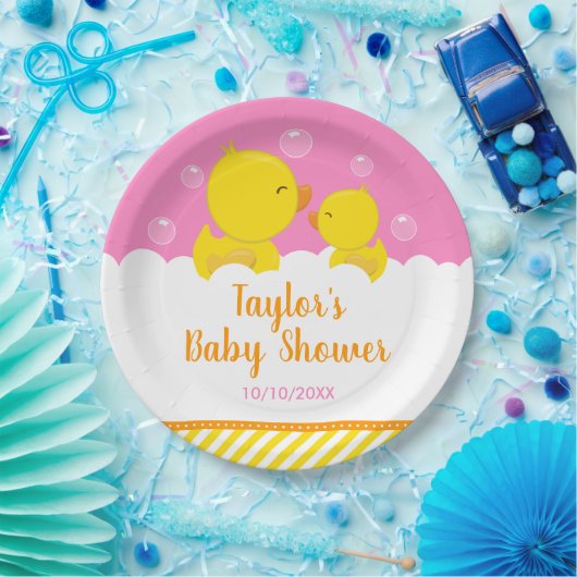 Gummi Ducky Yellow and Pink Baby Dusche Pappteller (Party)