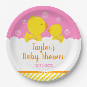 Gummi-Ente Gelb und Rosa Babyparty Pappteller