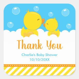 Gummi-Enten-Baby-Shower Gelb Blau Danke Quadratischer Aufkleber