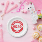 Gummi Ink Briefmarke Willkommen in Chicago USA Pappteller (Party)
