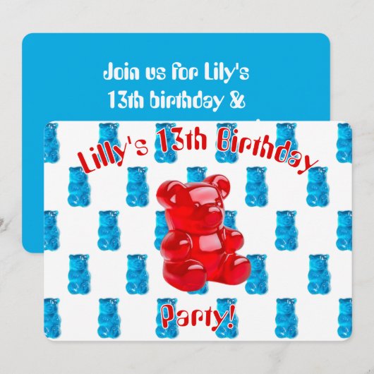 Gummi-Jelly  Einladung (Vorne/Hinten)