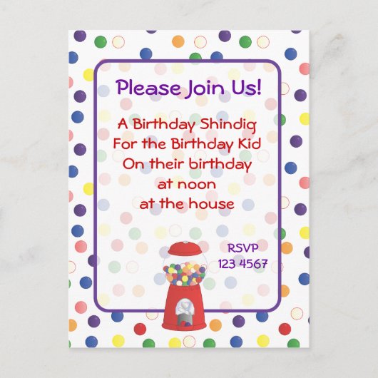 Gummiball-Invite Einladungspostkarte (Vorderseite)