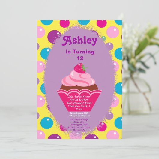 Gummiball-Kuchen-Einladung Einladung (Stehend Vorderseite)