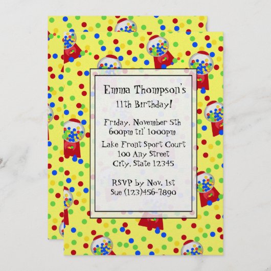 Gummibälle-Party Einladung (Vorne/Hinten)