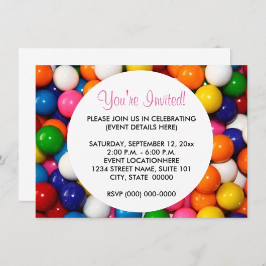 Gummiballs Einladungen (Vorne/Hinten)