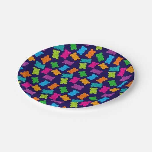 Gummibärmuster Pappteller (Schrägansicht)