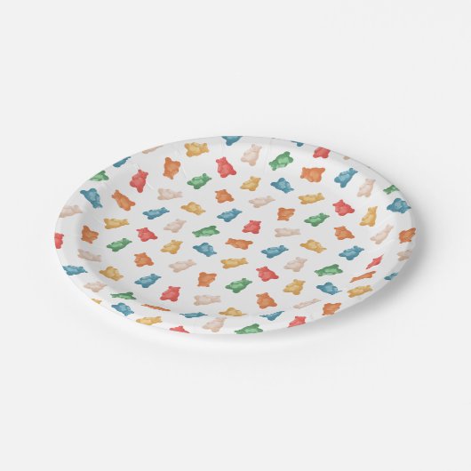 Gummibärmuster Pappteller (Schrägansicht)