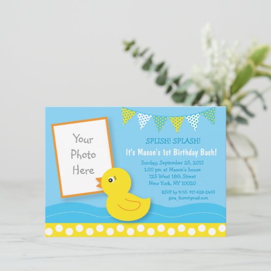 Gummiente 1. Geburtstag Einladung (Stehend Vorderseite)