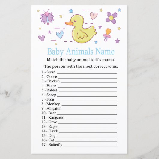 Gummiente Baby Animals Name Spiel (Vorderseite)