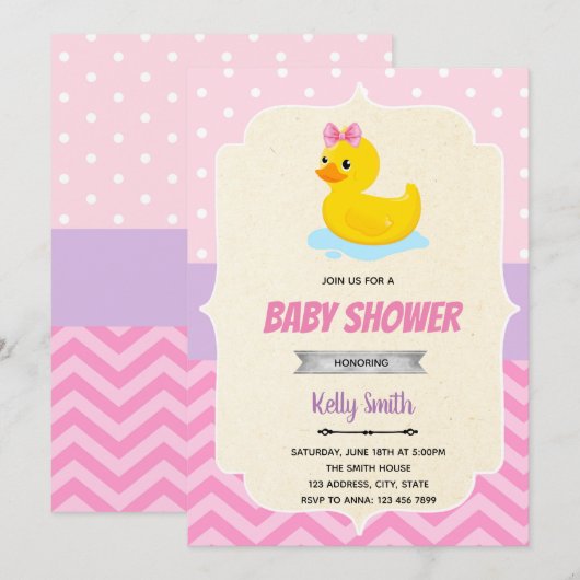 Gummiente Mädchendusche Einladung (Vorne/Hinten)