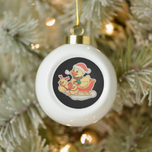 Gummiente Weihnachten Santa Hut Schlitten Xmas Keramik Kugel-Ornament