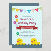 Gummienten Blaue Streifen Geburtstagseinladungen Einladung (Vorne/Hinten)