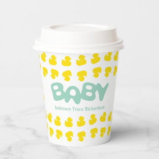 Gummienten mit Papieraufkleber für Babynahrung Pappbecher (Links)