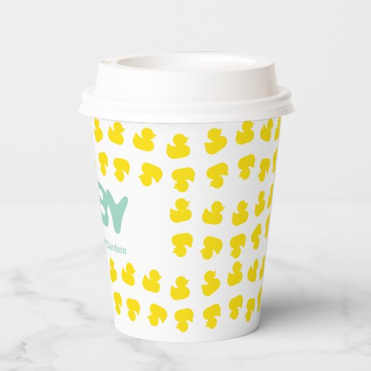 Gummienten mit Papieraufkleber für Babynahrung Pappbecher (Rückseite)