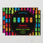 Gummy Bear Pattern Kid's Birthday Black Einladung (Vorne/Hinten)