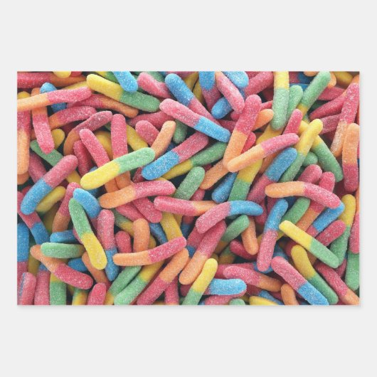 Gummy Worms Wrapping Paper Geschenkpapier Set (Vorderseite)