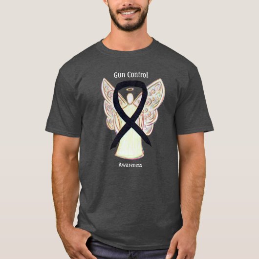 Gun Control Black Awareness Ribbon Angel T-Shirt (Vorderseite)
