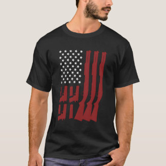 Gun Lover American Flag Design Shotgun Pistole USA T-Shirt