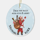 Gun Lover Santa Deck die Hallen Monogramm Name Keramik Ornament (Links)